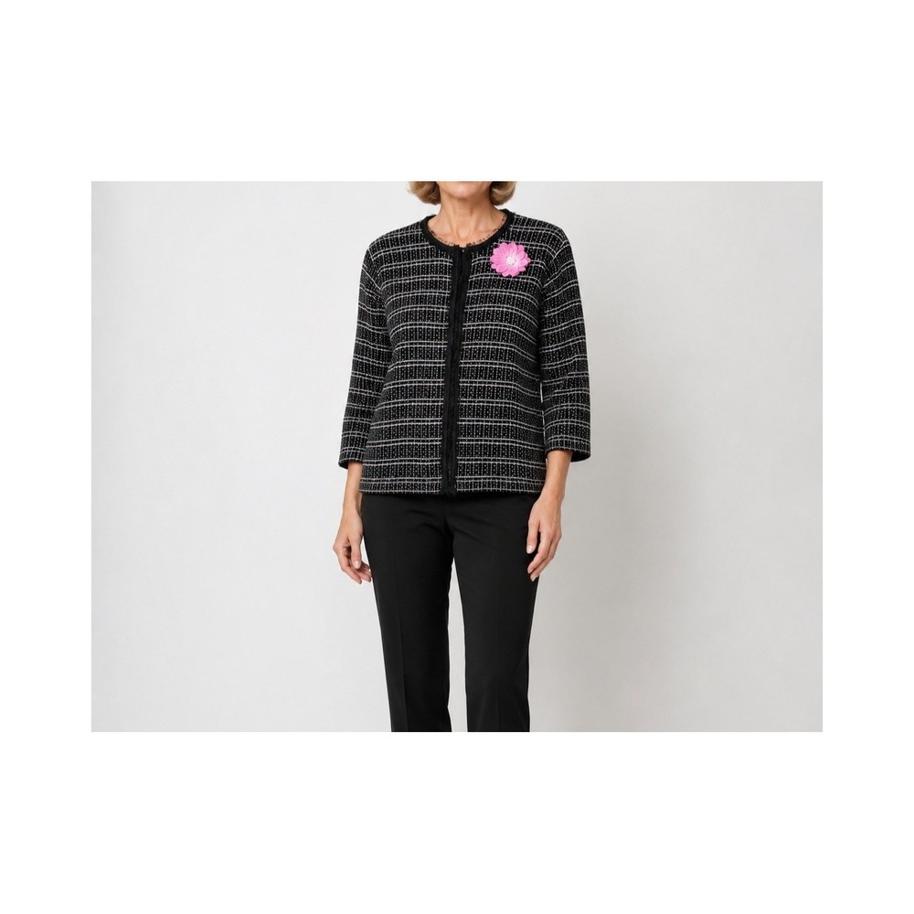 Vintage Y2K Studio Works Knit Sweater Cardigan Womens M Black Pink Cottagecore